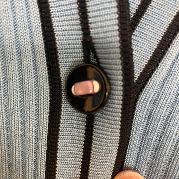 Exclusively Misook Womens M Blue Ribbed Long Cardigan Sweater Acrylic Flawed - Picture 6 of 11